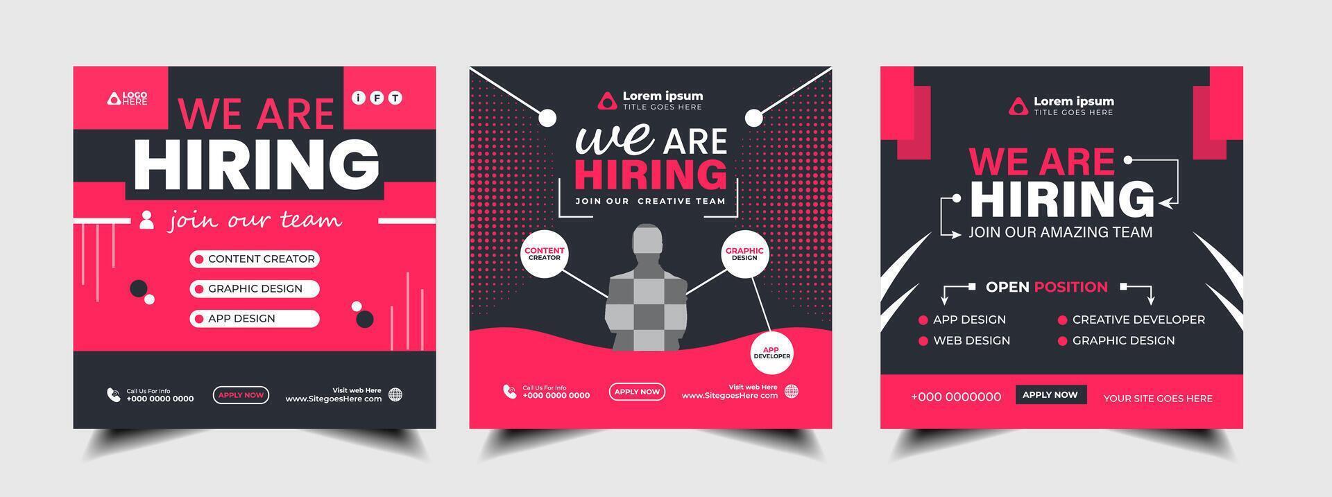 We are hiring job vacancy social media post banner design template with color. We are hiring job vacancy marketing web banner square flyer design. vector