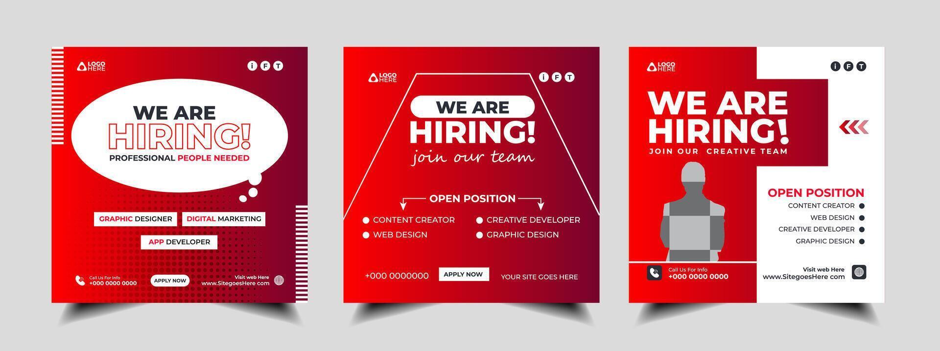We are hiring job vacancy social media post banner design template with color. We are hiring job vacancy marketing web banner square flyer design. vector