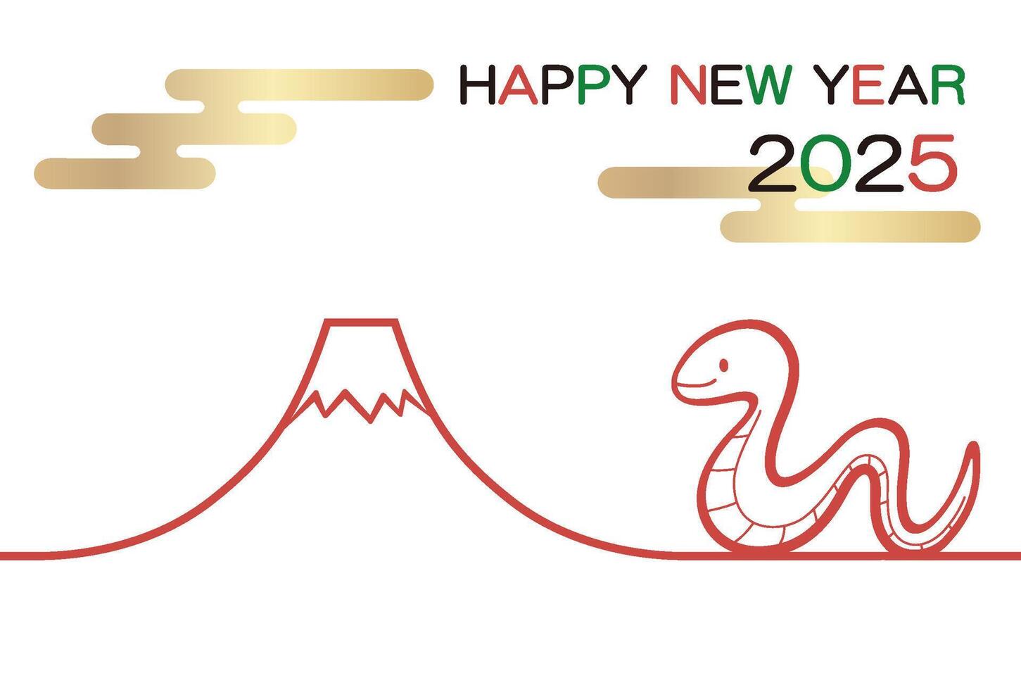 2025, Year Of The Snake, New Years Greeting Card Template With A Snake Mascot And Mt. Fuji. vector