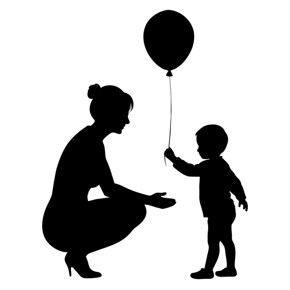 A mother play with her kids black colour silhouette, white background vector