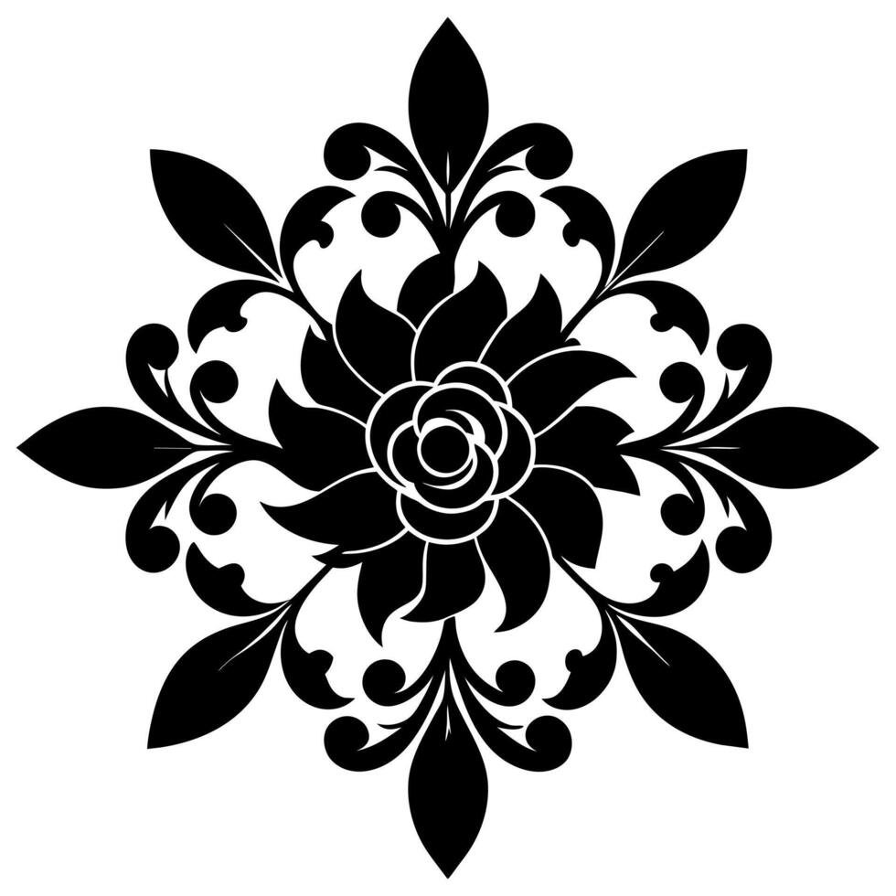 Floral ornament black color silhouette, white background vector