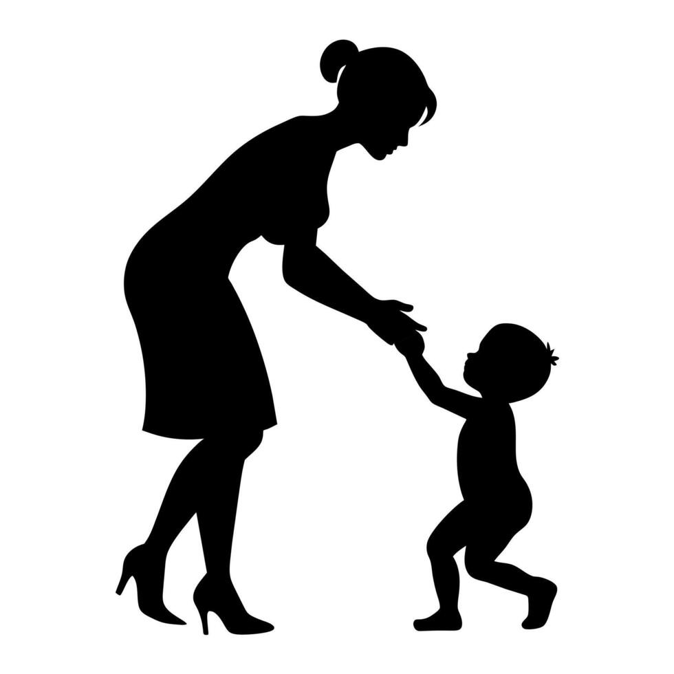 A mother play with her kids black colour silhouette, white background vector