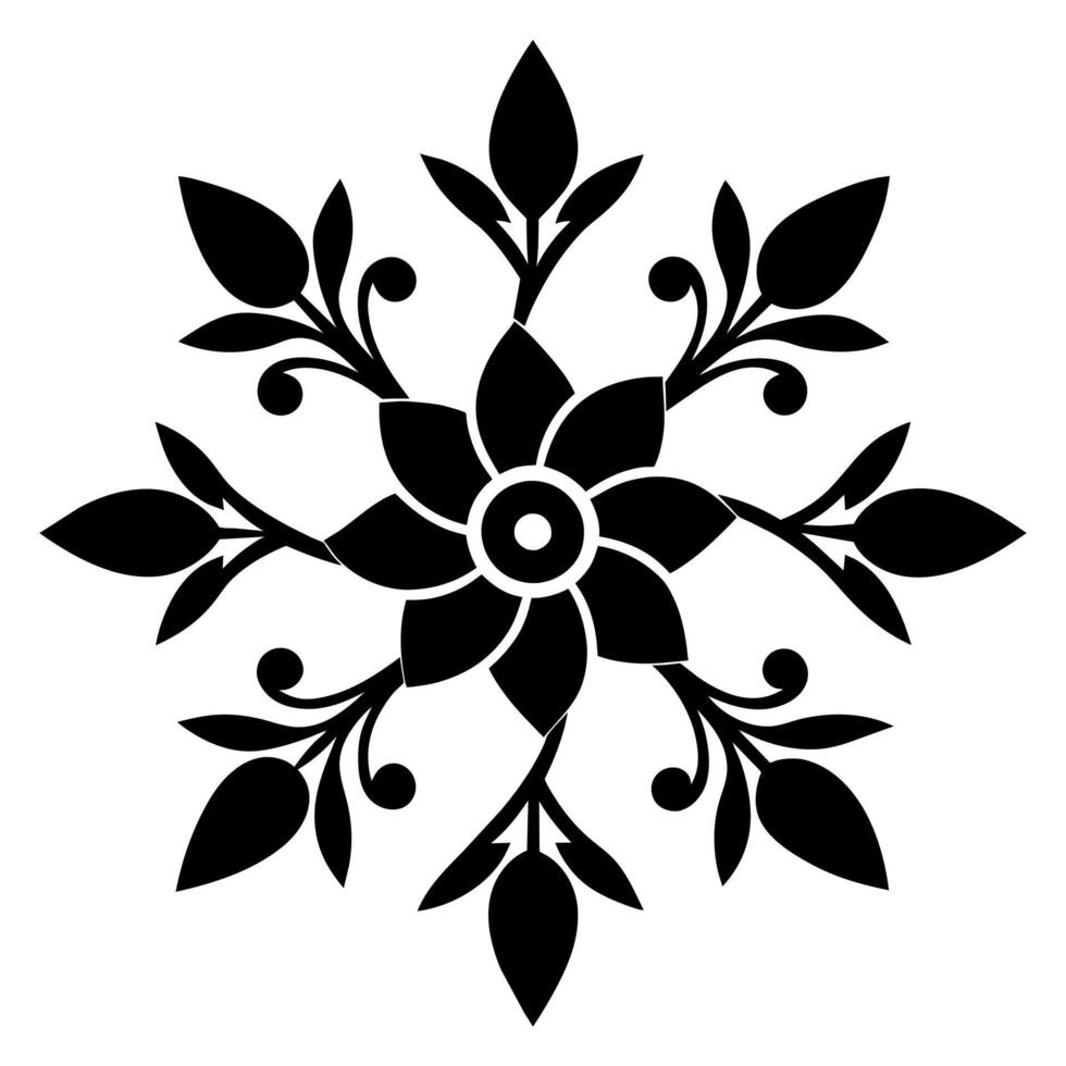 Floral ornament black color silhouette, white background vector