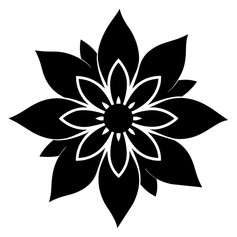 Floral ornament black color silhouette, white background vector