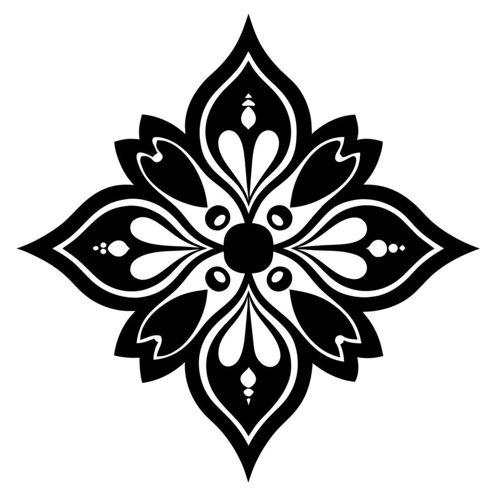 Floral ornament black color silhouette, white background vector