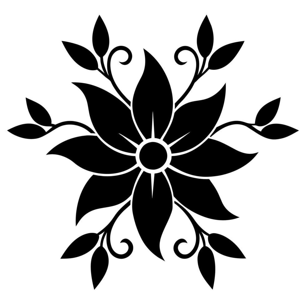 Floral ornament black color silhouette, white background vector