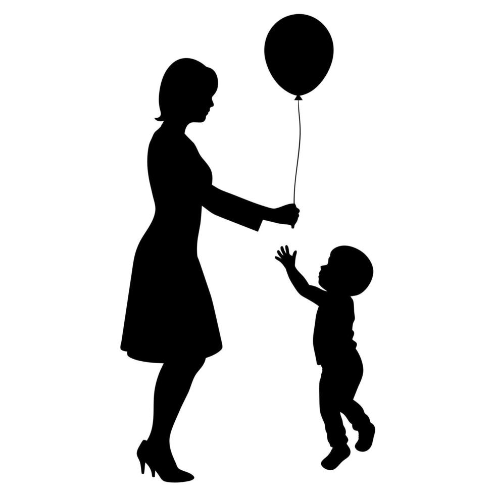 A mother play with her kids black colour silhouette, white background vector