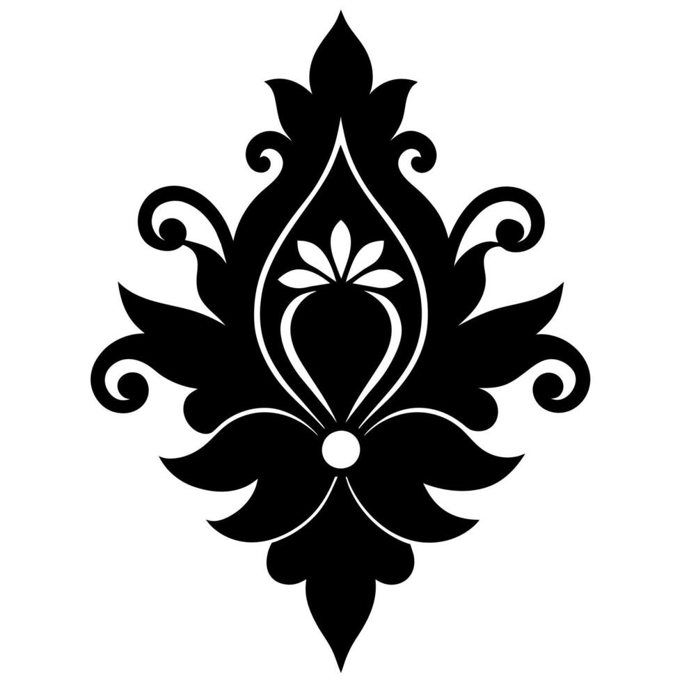 Floral ornament black color silhouette, white background vector