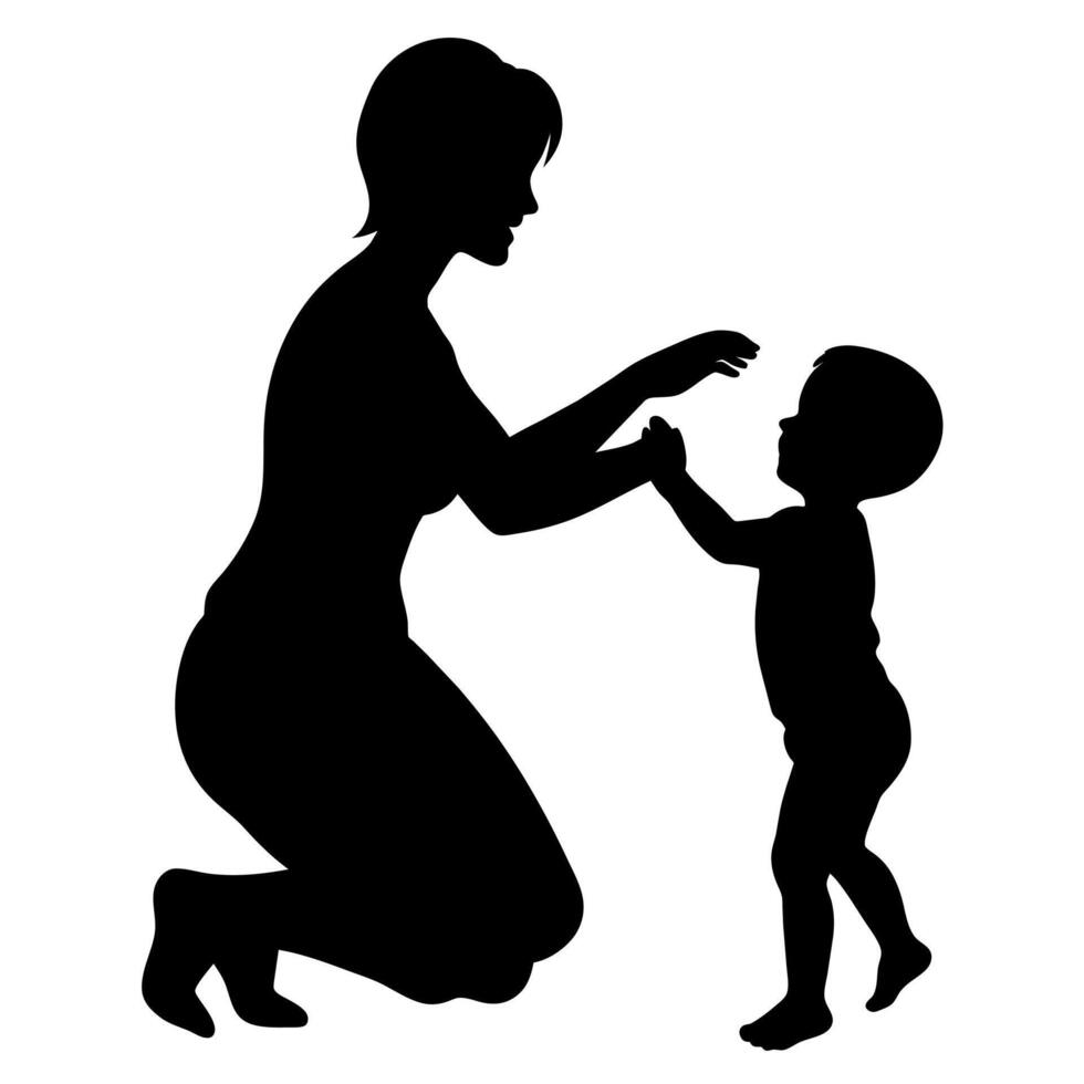 A mother play with her kids black colour silhouette, white background vector