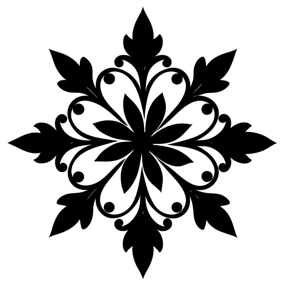 Floral ornament black color silhouette, white background vector