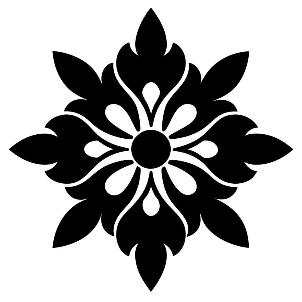 Floral ornament black color silhouette, white background vector