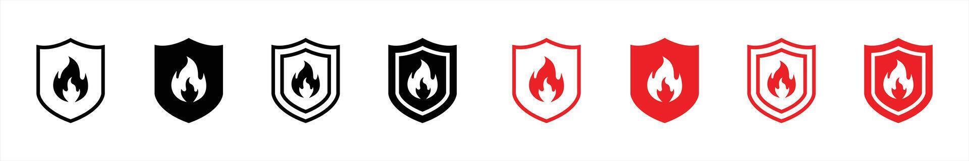 fire shield icon set. fire and flame protection icon sign symbol vector