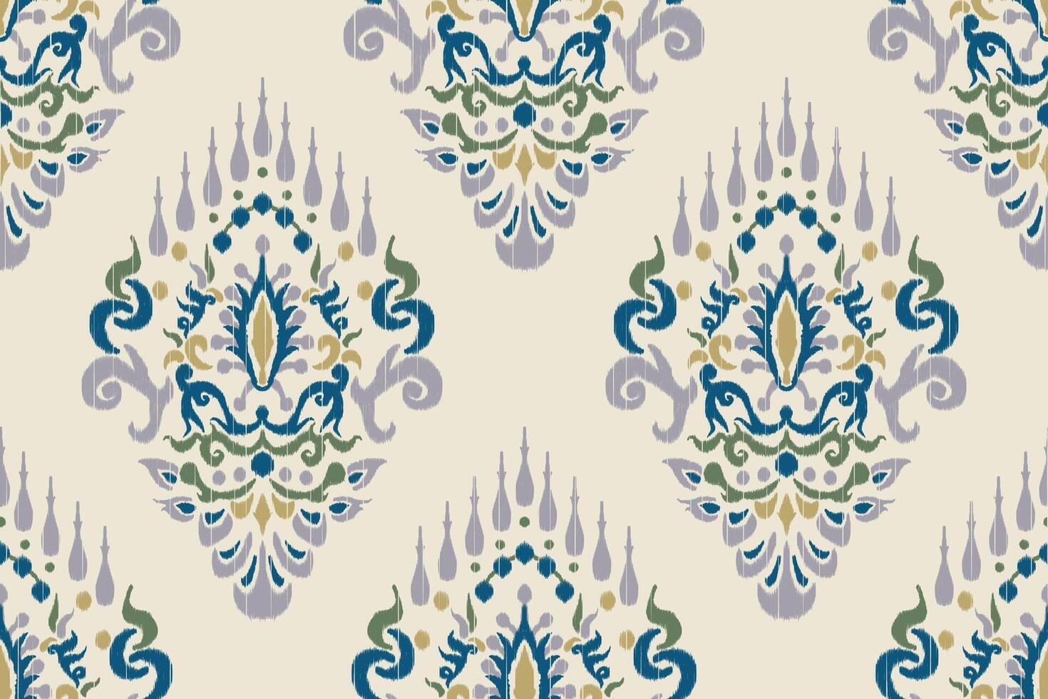 Seamless traditional oriental ikat fabric pattern on white background. Aztec illustration. Design for textures, fabrics, clothing, wrapping and decorating vector