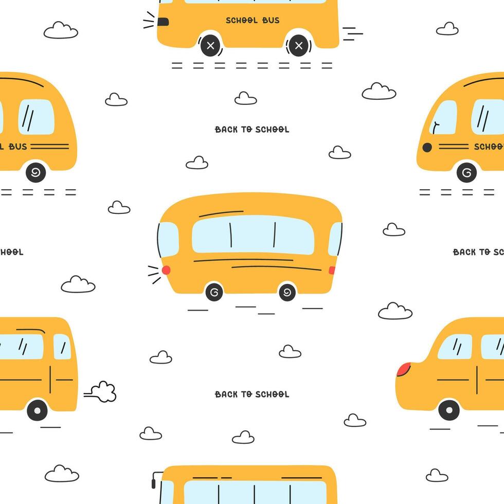 Pattern with funny yellow school buses vector