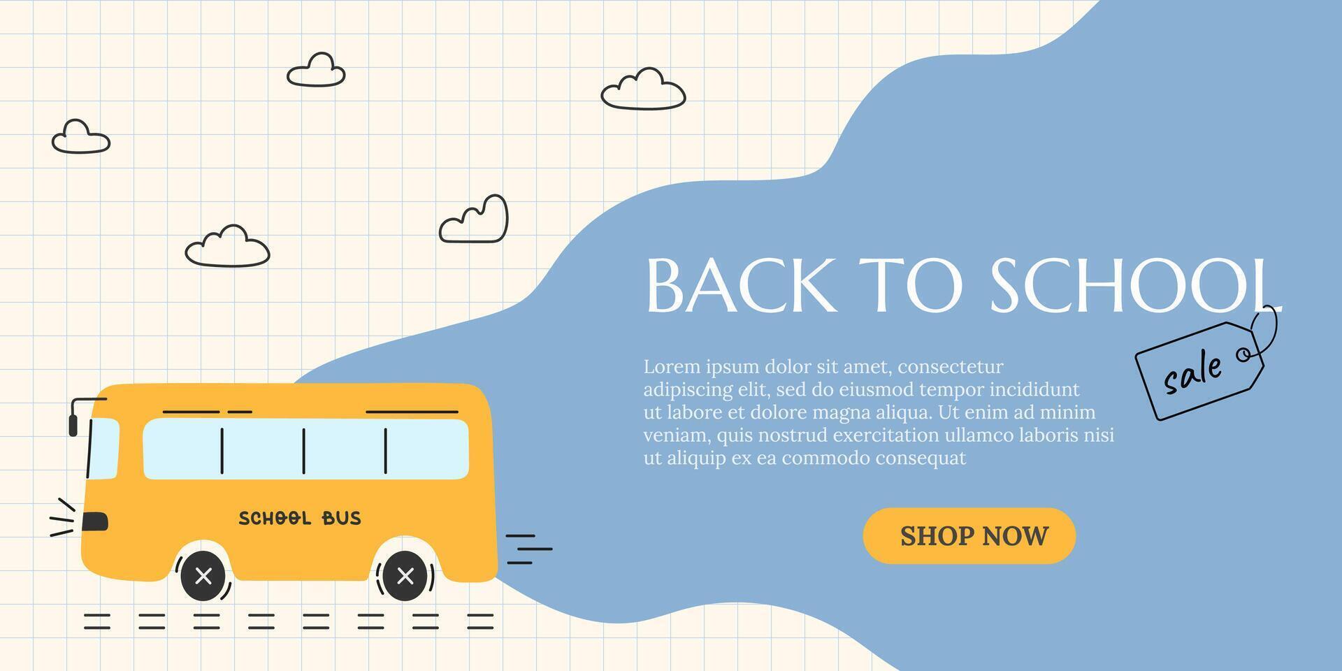 Back to school sale banner with school bus vector