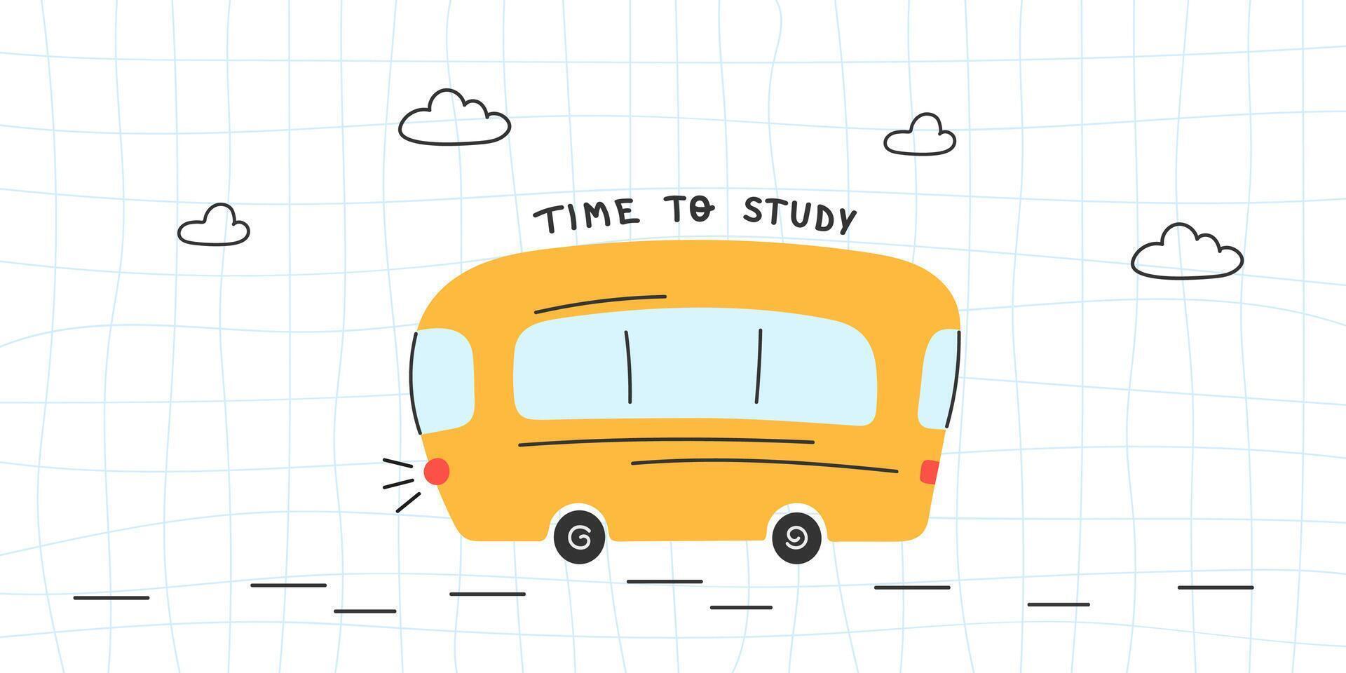 Time to study banner with funny yellow school bus vector