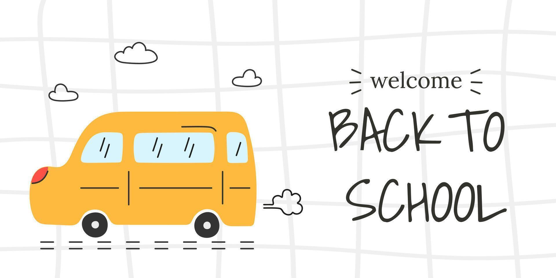 Welcome Back to school banner with school bus vector