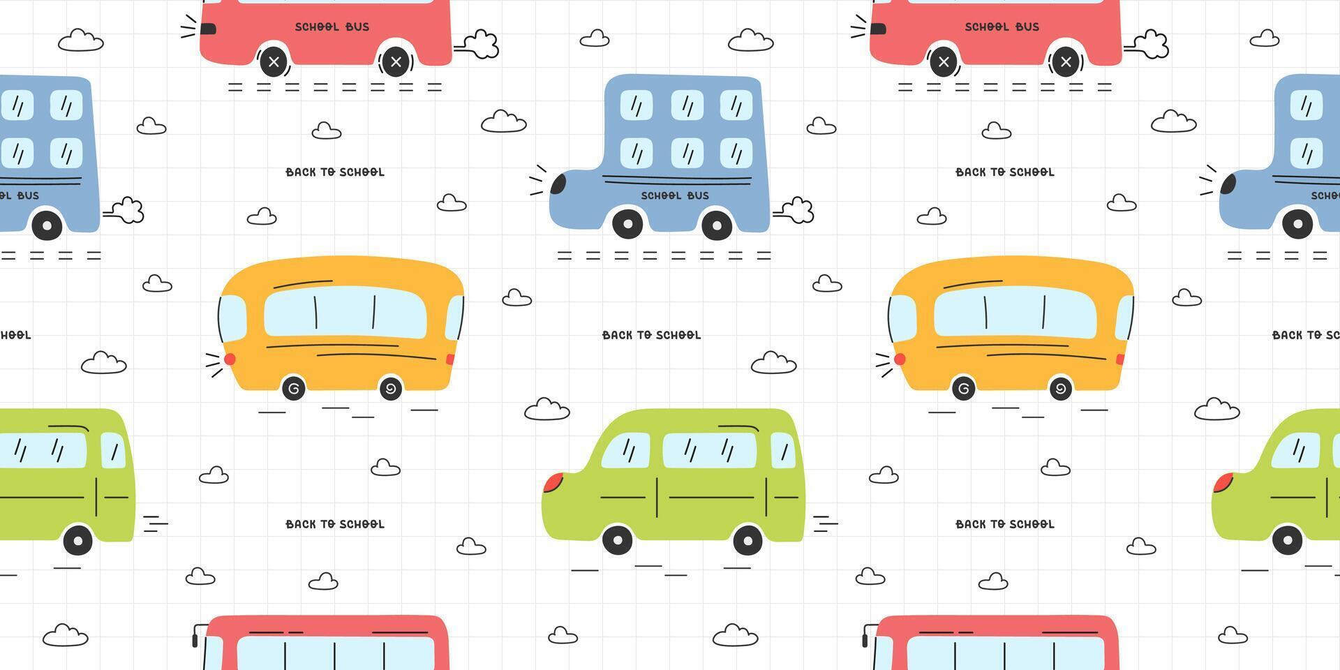 Seamless childish pattern with funny buses vector