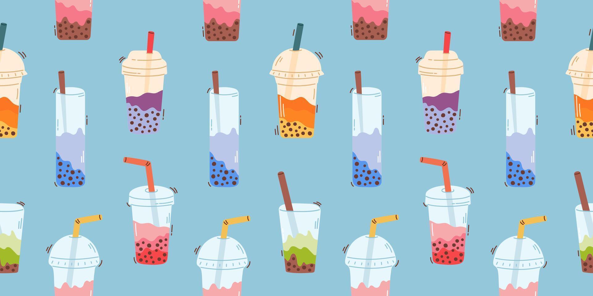 Seamless pattern with bubble tea cups vector