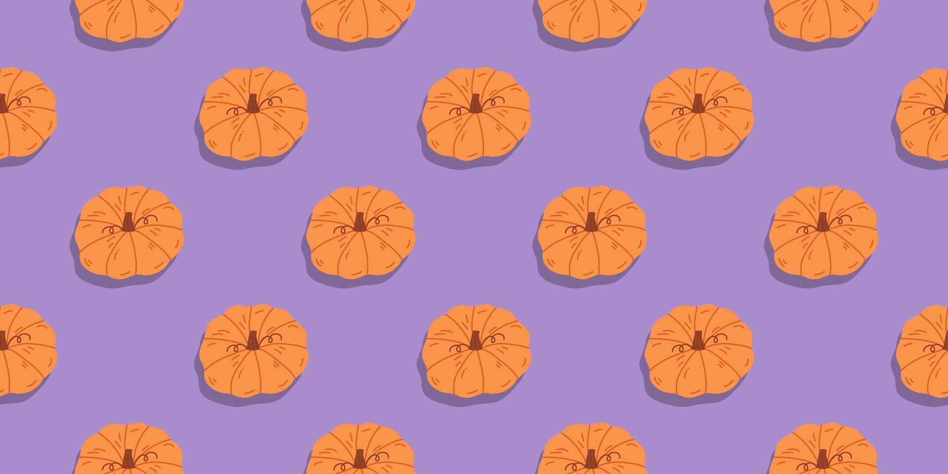 Pattern with orange pumpkin with trend shadow vector