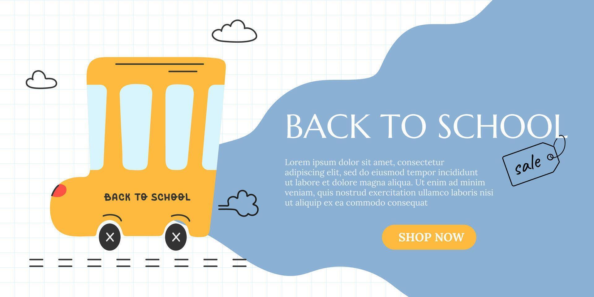 Back to school sale banner with school bus vector