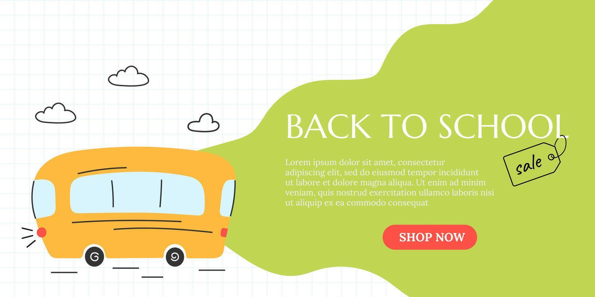 Back to school sale banner with school bus vector