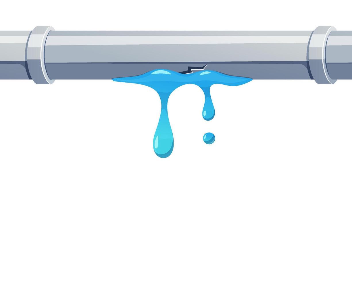 Broken pipe with leaking water isolated on white background. vector