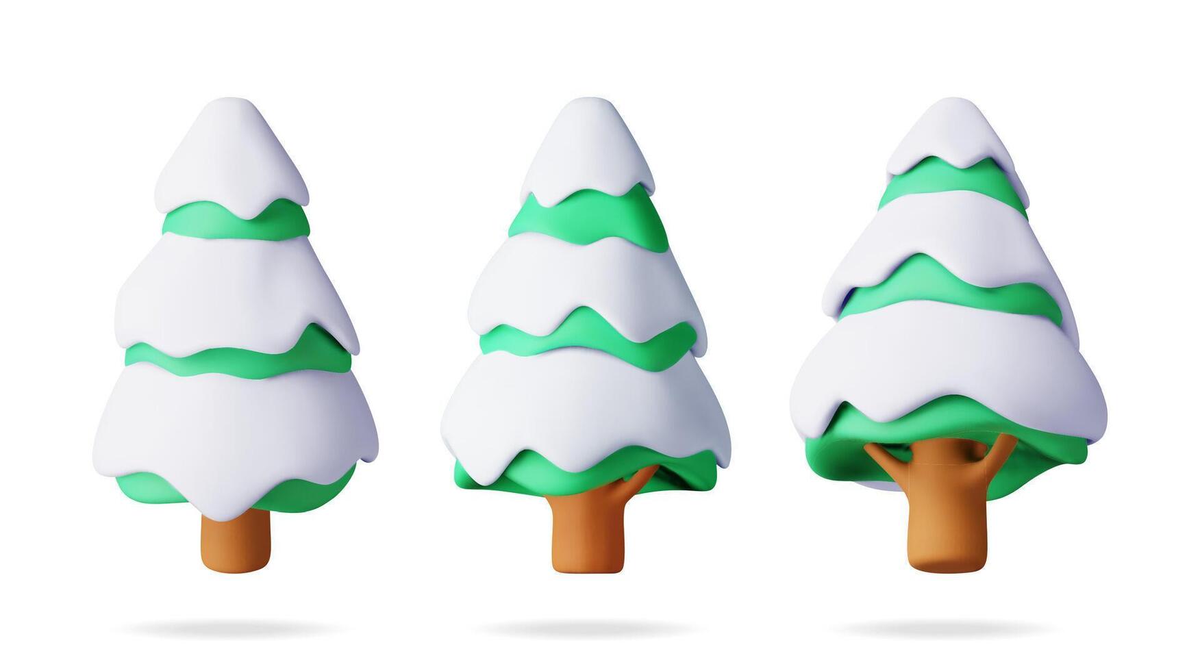 3D set of christmas tree isolated. Render collection of spruce, evergreen tree icon. Greeting card, festive poster, Party invitations element. Christmas and new year. vector
