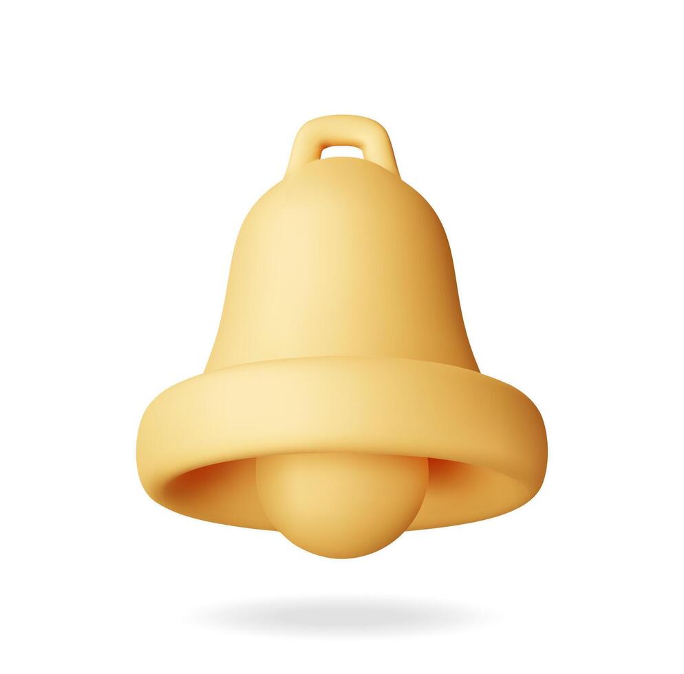 3D Notification bell icon isolated. Golden Render ringing bell. Gold school bell. Retro christmas ring Handbell. Alert and alarm symbol. Social media network notification reminder. vector
