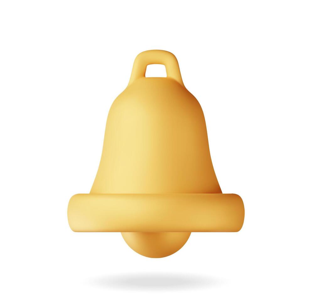 3D Notification bell icon isolated. Golden Render ringing bell. Gold school bell. Retro christmas ring Handbell. Alert and alarm symbol. Social media network notification reminder. vector