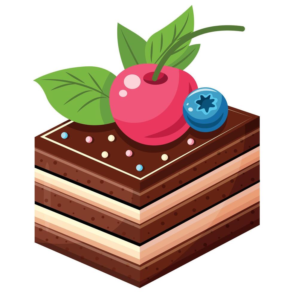 A chocolate cake with cherries and blueberries on top vector