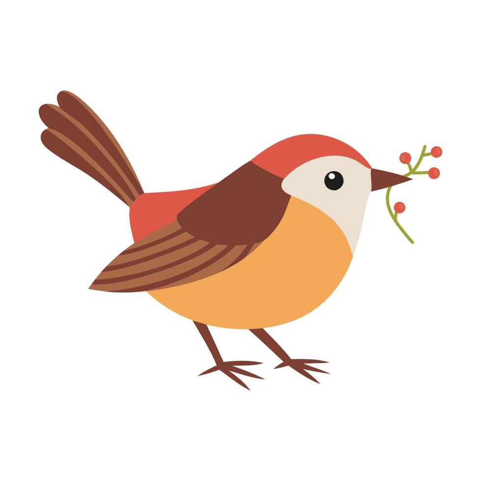 cute bird with branch over white background. colorful design. illustration vector