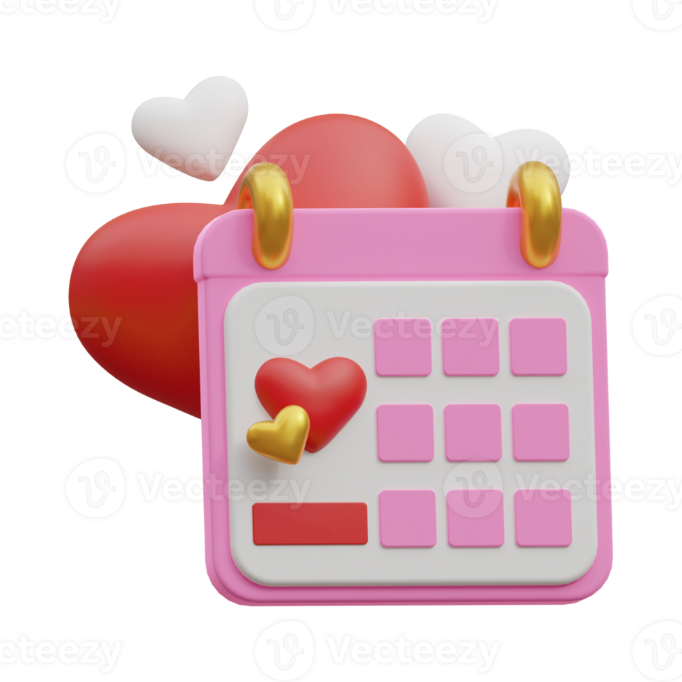 3d illustration of Valentine's Day Calendar, February 14 abstract png