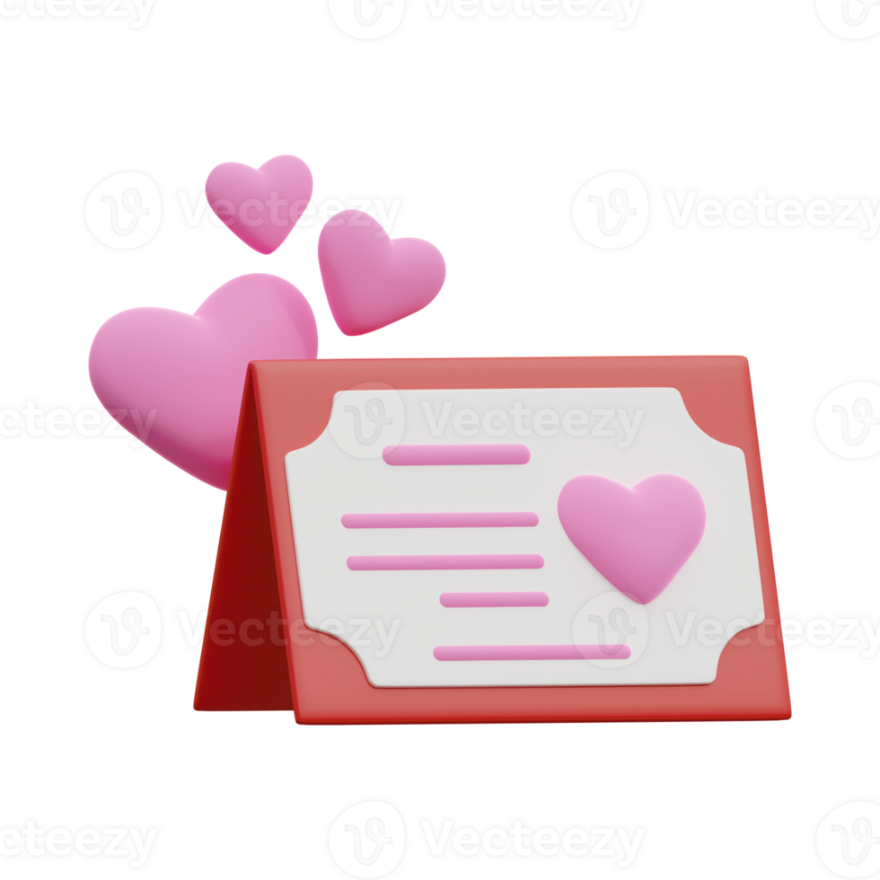 3d illustration of pink love letter, valentines day card abstract png