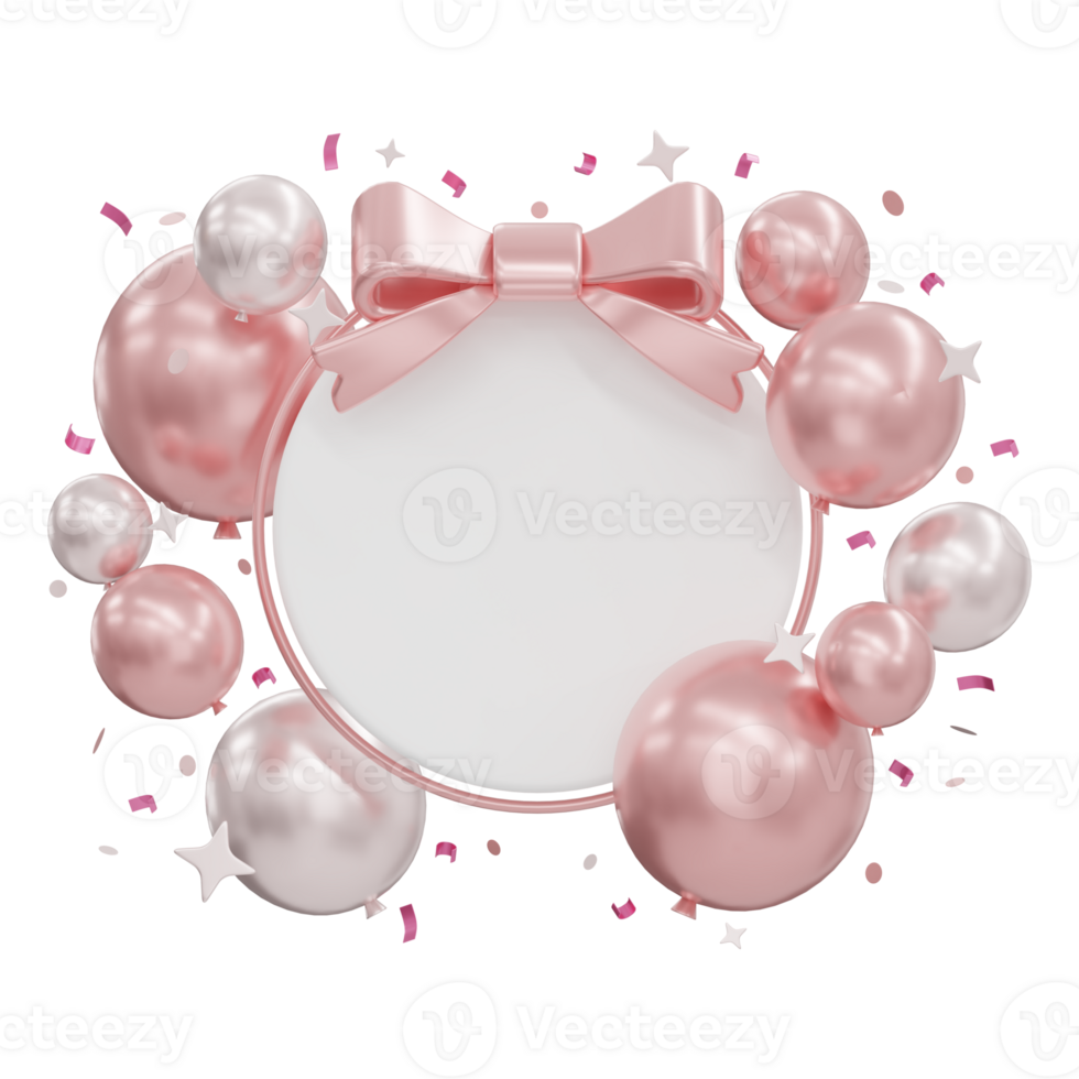 3d illustration of greeting or celebration decoration with pink balloons abstract isolated png