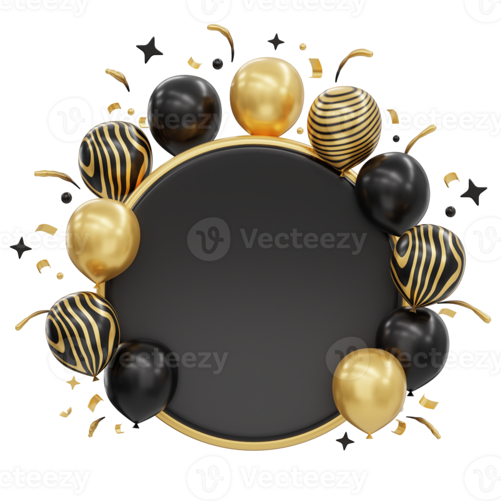 3D illustration gold confetti on a black background with falling stars glitter dust and sparkles png