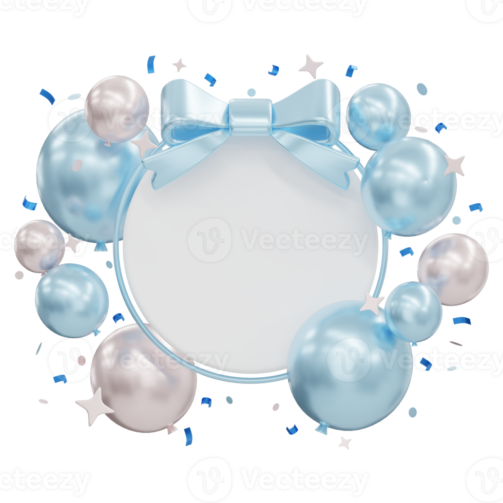 3d illustration of colorful blue and white decoration balloons with bow abstract png