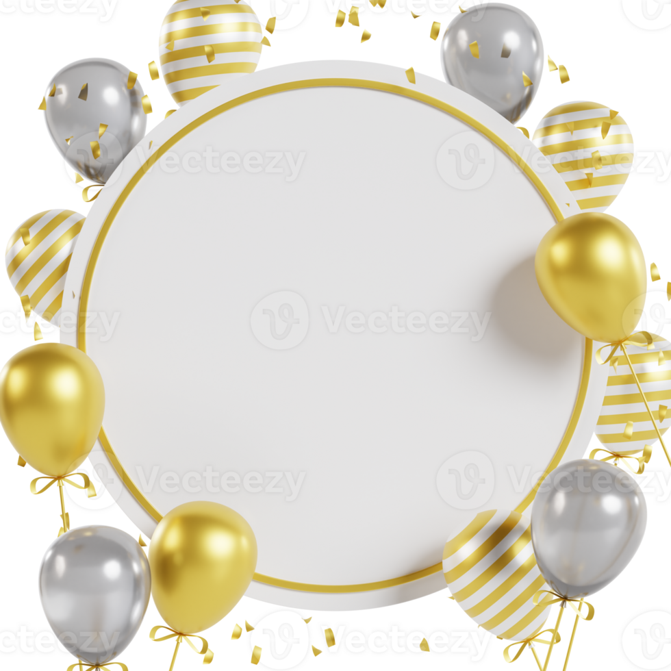 3D illustration of birthday party or celebration decoration abstract golden pretty balloons abstract png