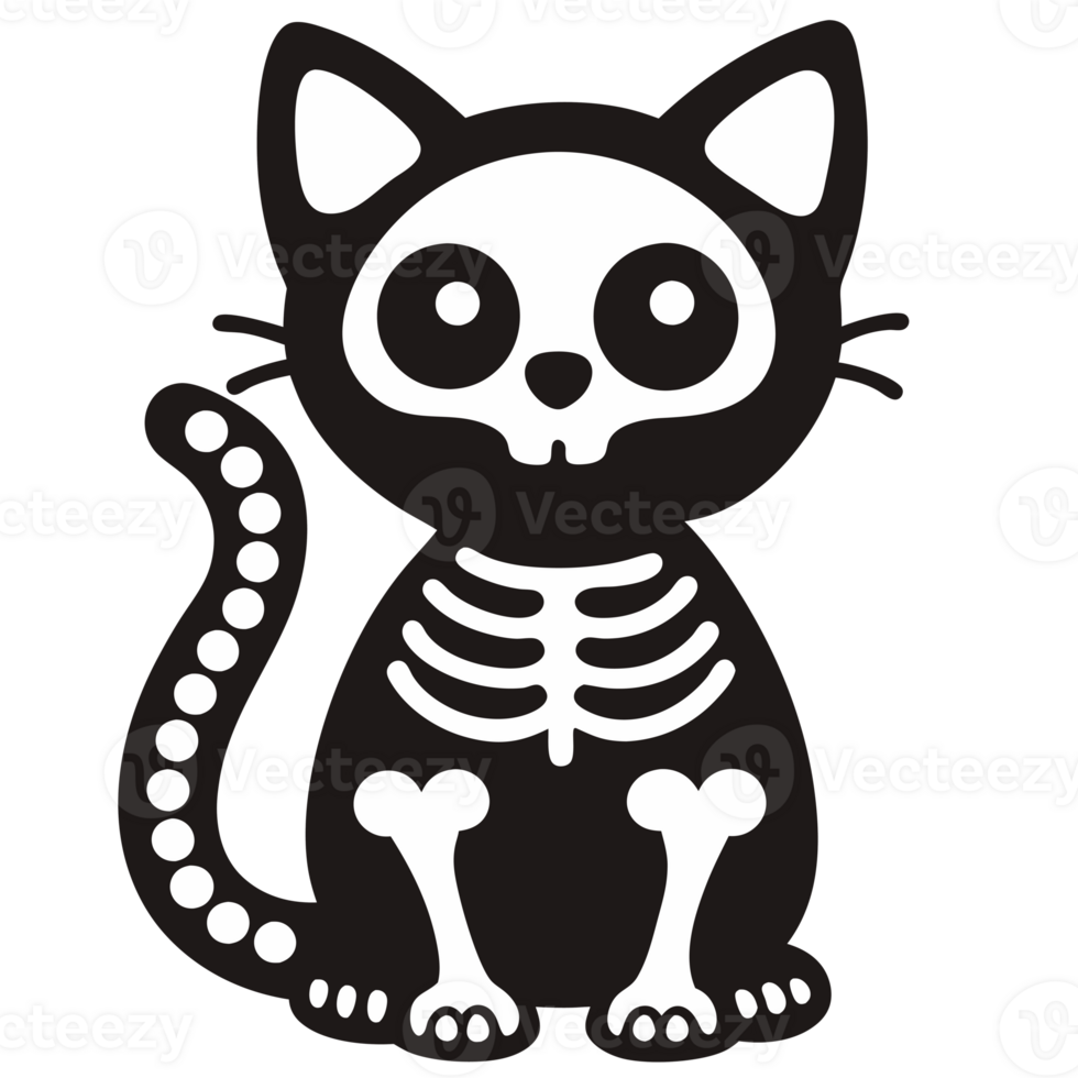 A stylized cat with a skeletal design sits png