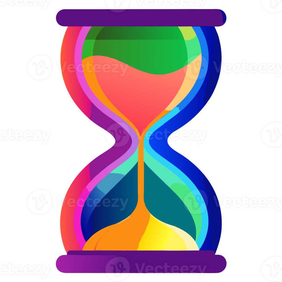A colorful hourglass with a multitude of vibrant, overlapping shapes png