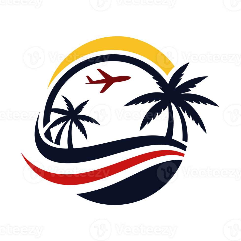 logo shows a sunset with an airplane flying near a palm tree, suggesting themes of travel and vacation png