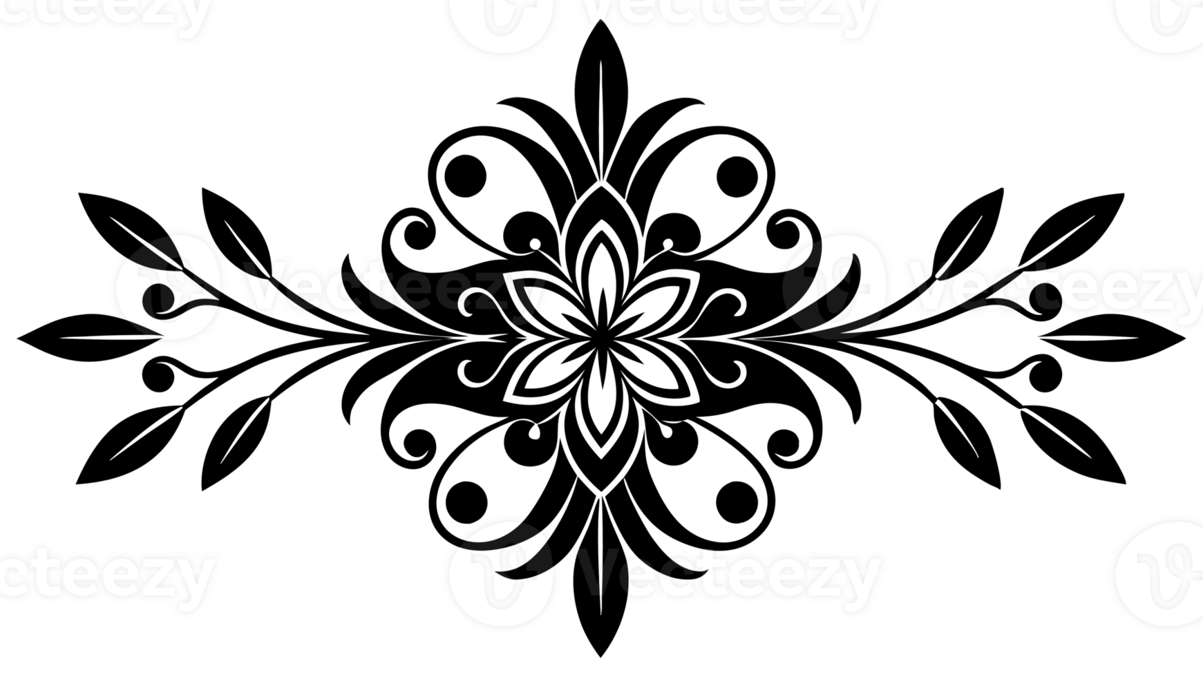 graphic with a black elegant plant ornament on an isolated background png