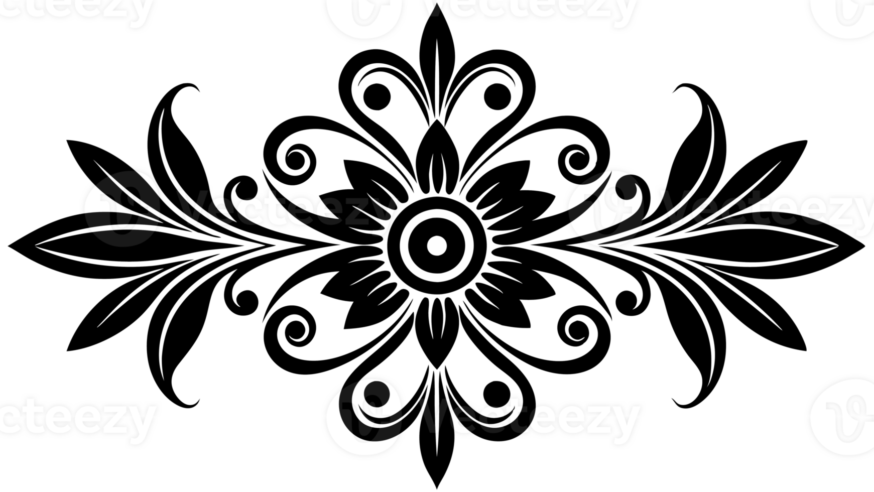 graphic with a black elegant plant ornament on an isolated background png