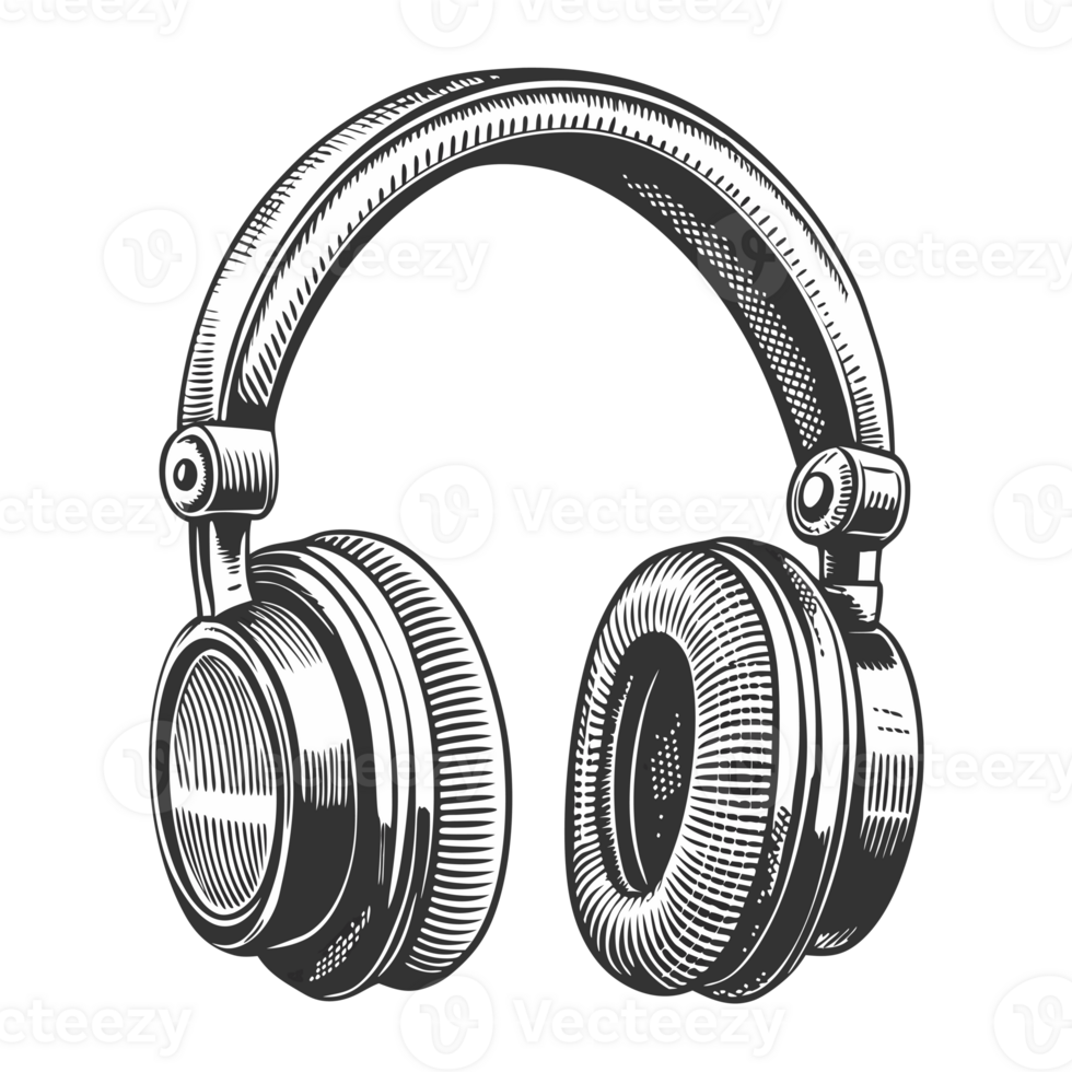 A monochromatic drawing showcases a pair of headphones png