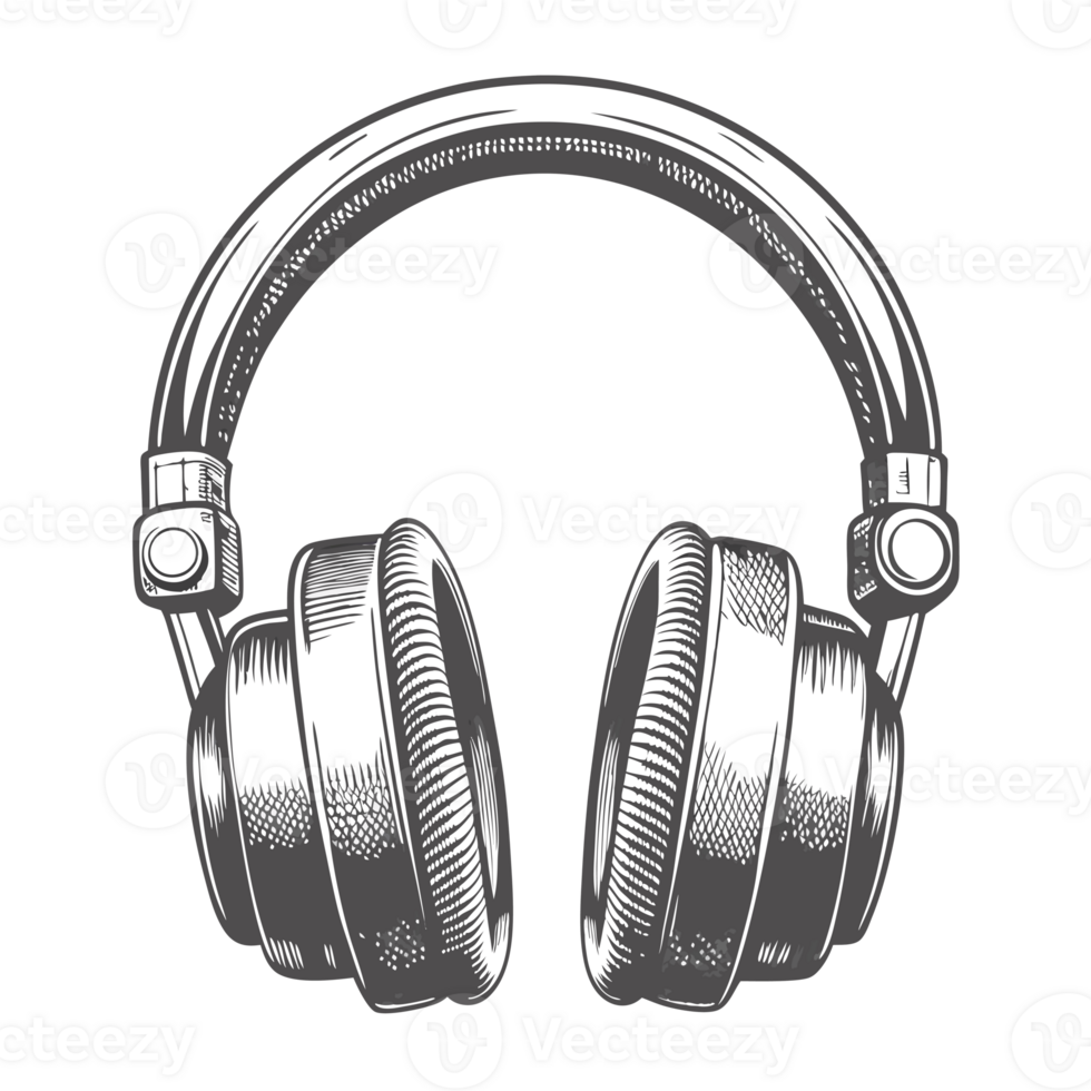 A monochromatic drawing showcases a pair of headphones png