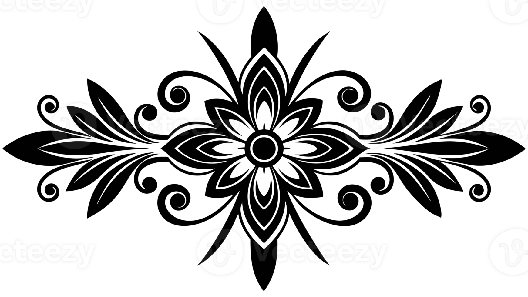 graphic with a black elegant plant ornament on an isolated background png