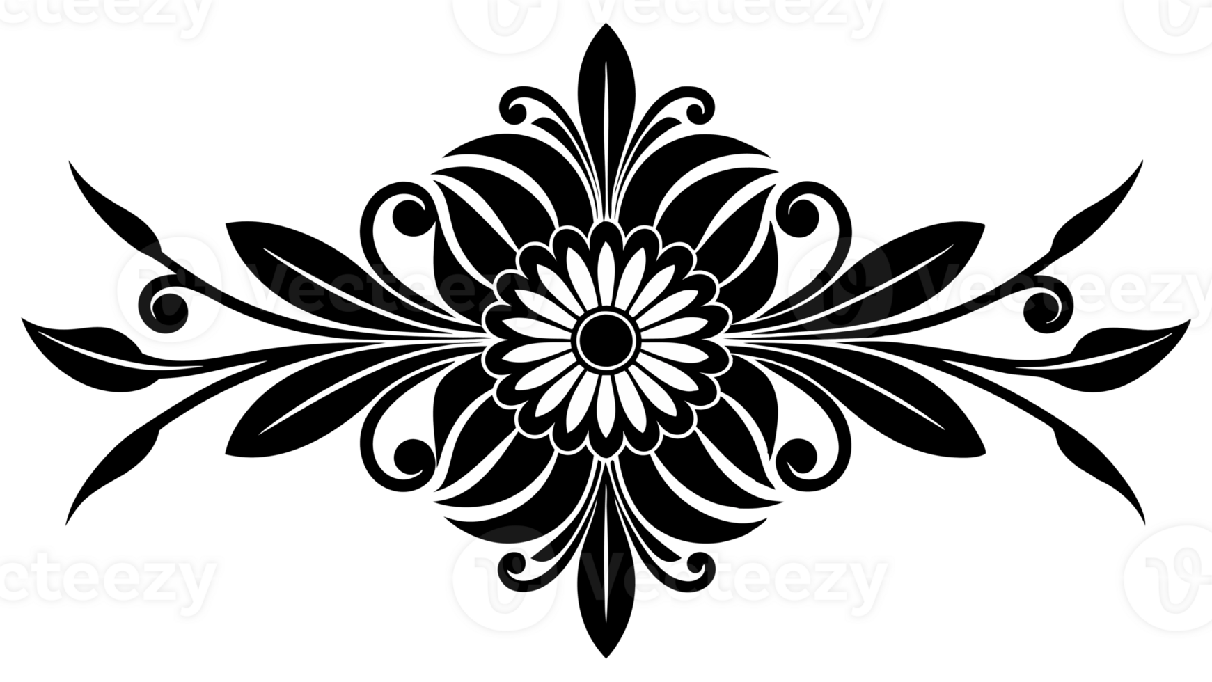 graphic with a black elegant plant ornament on an isolated background png