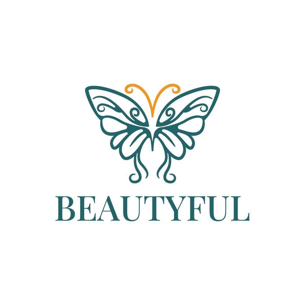 Beautiful Butterfly Wings Flying Nature Beauty Line Art Outline Logo Template vector