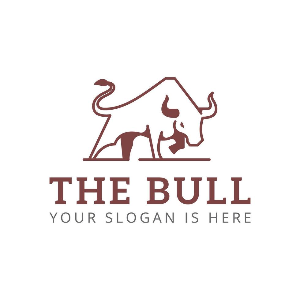 Bull Animal Nature Attack Angry Line Art Logo Template vector
