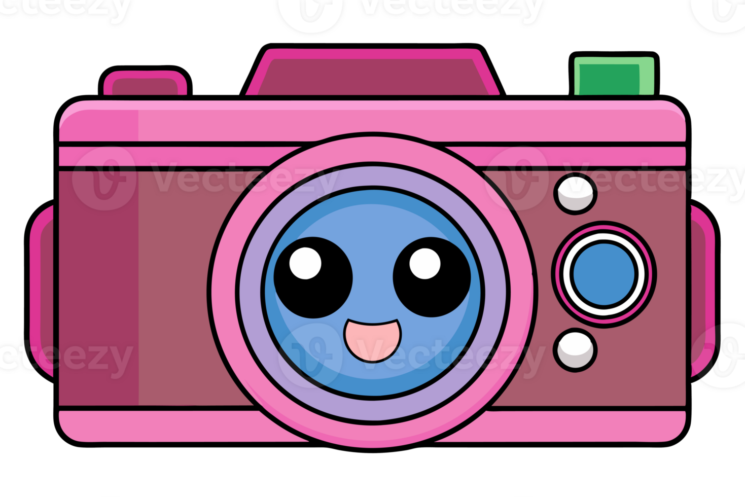 A purple camera with a smiling face and big, shiny eyes png